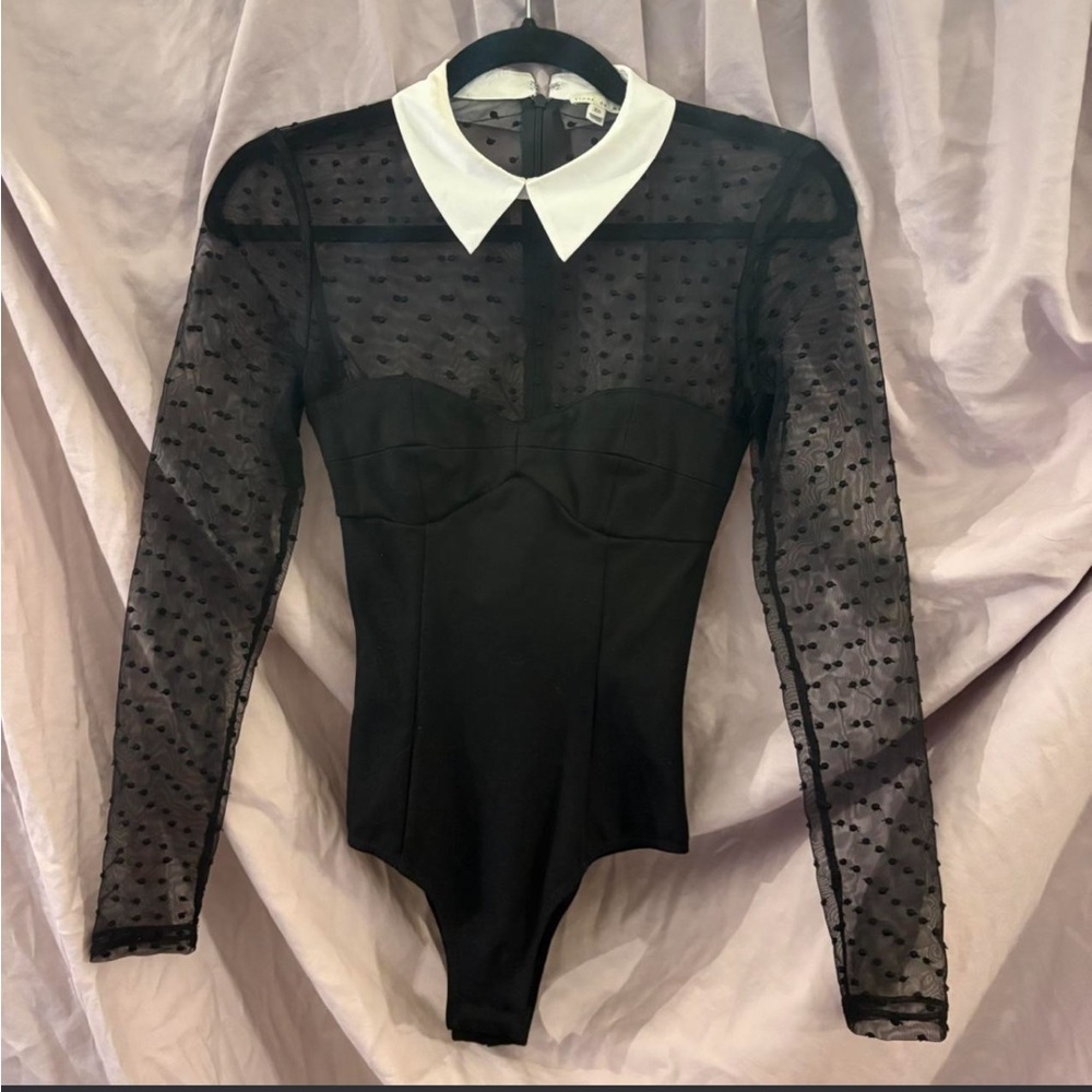 Fleur du Mal polka dot collared black bodysuit Sz Small - Picture 7 of 8